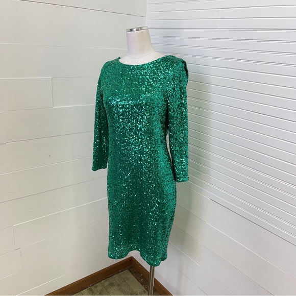 Asos Green Sequin Long Sleeve Cowl Back Dress - Picture 4 of 7